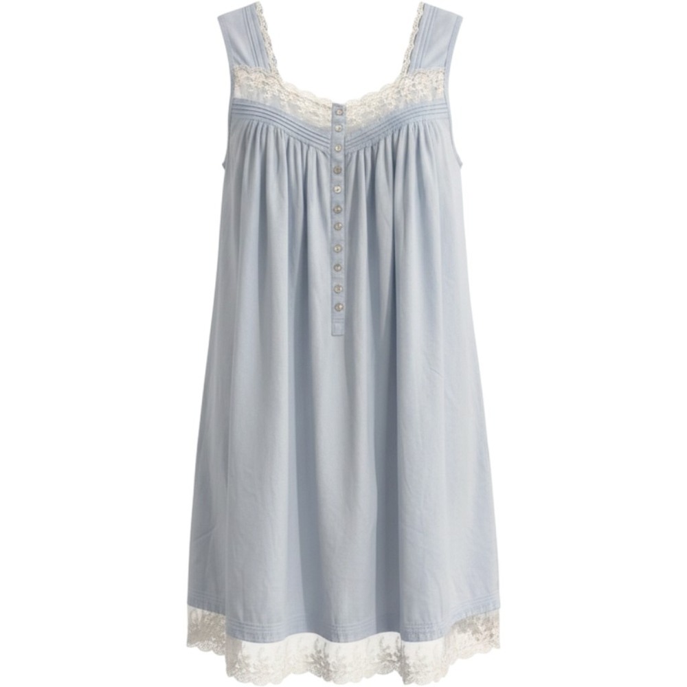 Eileen West Nightgown Womens S Blue Lace Trim Cotton Sleeveless Cottagecore